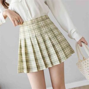 OEM XS-XXL Primavera Verano Mujeres Faldas Estudiante Chica Rayas Plisada Cintura Femenina Dulce Mini Danza Plaid Negro Blanco Rosa Falda 210621