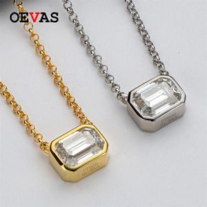 Oevas Real 1 Emerald Cut D Color Moisanite Pendant Collier Gold Color 100% 925 STERLING SIRG PART