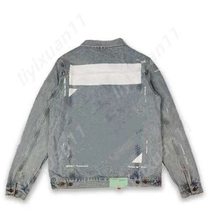 Off Denim Jacket Designer Hommes Vestes Vintage Veste en toile lavée Revers Cardigan Offs Whitees Veste Slim Painted Patch OFFS White Bomber Jacket 3610