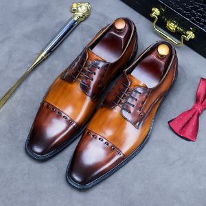 Zapatos de oficina Diseño Vintage Oxford Hombres Zapatos de vestir Hechos a mano Formal Business Bicolo Full Grain Real Leather Shoes para Menbicolo