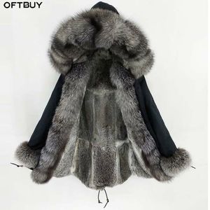 Oftbuy Long Parka Real Fur Coat Veste d'hiver Veste femme Naturel Fox Fourn Collier Collier Cuffs Rabbit Lliner épais Warmwear chauds