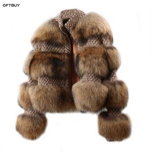 OFTBUY, chaqueta de invierno para mujer, Parka, abrigo de piel auténtica, abrigo de lana de piel de mapache Natural, chaqueta Bomber, ropa de calle coreana de gran tamaño 210927