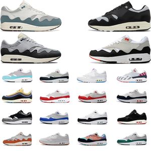 OG 1s Chaussures de course 1 87s Baskets Baskets Desigener Hommes et Femmes Nouveau style de Parra Patta Waves Bred Elephant White Gum EUR 36-45