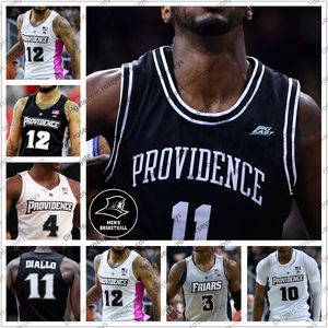 Maillot de basket personnalisé Providence Friars 4 Jared Bynum 1 Aljami Durham 0 Nate Watson 11 Alpha Diallo Noir Gris Blanc Rose Hommes Femmes Jeunesse S-4XL