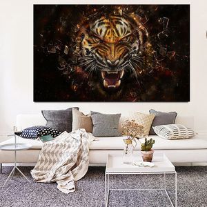 Pintura al óleo Pop Art HD Imprimir Ángulo 3D Tigre Animales Pintura al óleo sobre lienzo Cuadro de pared moderno para sala de estar Póster Sofá Cudros Decoración