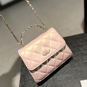 Cuir ciré à l'huile scintillant scintillant couleurs de perles irisées sacs de vanité rose avec poignée en perles supérieure fourre-tout porte-carte treillis de diamant mini sac à main de maquillage 16X12 CM