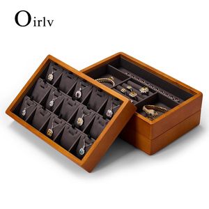 Oirlv Wooden Jewelry Box Organizer Pendientes de anillo apilables Pulseras Reloj Cajas colgantes de madera Multifuncional 240412