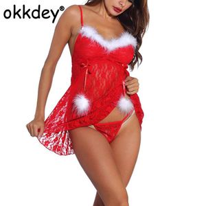 Okkdey femmes sexe exotique Mini robe adulte Sexy Lingerie ensemble pour noël noël Cosplay Costume érotique vêtements soutiens-gorge Sets283F