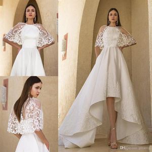 Oksana Mukha robes de mariée de plage avec des enveloppes une ligne licou à lacets sans manches en satin haute basse robes de mariée, plus la taille robe de marie209G