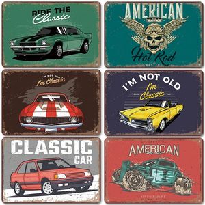 Old School Hot Rod Riders Métal Peinture Vinatge Metal Tin Signs Classic Car Metal Sign Plate for Garage Home Wall Art Decor 20cmx30cm Woo