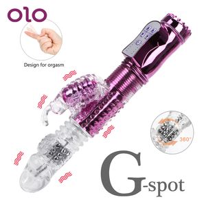 OLO Dildo Vibrators Dual Vibration Wand Butterfly Vibrator Perle Rotative Télescopique AV Rods G Spot Massager Sex Toys pour Femmes Y191026