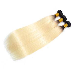 Ombre 1B/613 Blonde brésilienne droite humaine Remy vierge cheveux tisse 100 g/paquet Double trames 3 paquets/lot