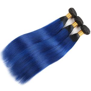 Ombre 1B/Azul Brasileño Recto Humano Remy Virginal Del Pelo Teje 100 g/paquete Tramas Dobles 3 Paquetes/lote