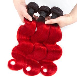 Ombre 1B/rouge brésilien vague de corps humain Remy vierge cheveux tisse 100 g/paquet Double trames 3 paquets/lot