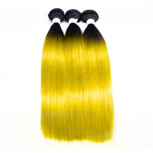 Ombre 1B/jaune Brésilien Droit Humain Remy Vierge Cheveux Tisse 100g/bundle Double Trames 3 Bundles/lot