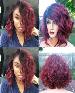 Ombre 99J Bob Bob Bob Wavy Wave Human Lace Lace Front Wig Glueless Natural Blackdark Vir vierge Vierge Wigs Cut Curly5550862