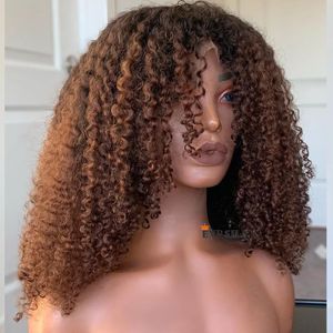 Ombre châtaigne 220% densité brun 360 HD dentelle frontale perruque cheveux humains avec des cheveux de bébé 13x6 crépus bouclés dentelle avant cheveux humains pleine dentelle