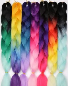Ombre Kanekalon Trenzas Jumbo Cabello trenzado sintético 60 colores disponibles 100 g 24 pulgadas Extensión de cabello Rosa Azul Verde Más Color1827453