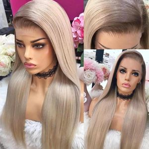 Peluca de cabello humano de color raíz marrón rubio ceniza largo liso degradado HD transparente 360 13x6 pelucas de Brizilia Frontal de encaje para mujeres