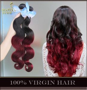 Ombre Péruvienne Vierge Cheveux Humains Tisse Vague de Corps Deux Tons 1B99J Bourgogne Vin Rouge Péruvien Cheveux Bundles Ombre Cheveux Humains Extens3486144