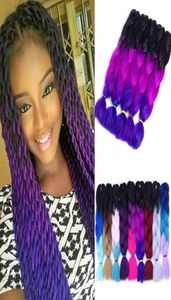 Ombre Tres dos colores Mix Kanekalon Braiding Hair Synthetic Jumbo Braids Extensiones de cabello 24 pulgadas Braidas de crochet Bulk Wholesal8832741