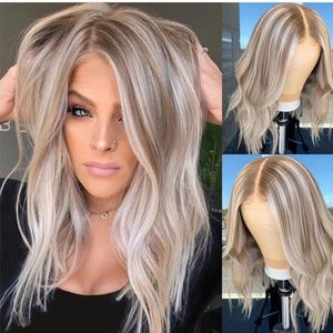 Ombre Wig Highlights Ash Platinum BlondeHD Transparent Full Lace Wavy 13x6 Lace Front Perruques de Cheveux Humains Pré Cueillie Droite 30 Pouces