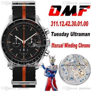 OMF Moonwatch Montre chronographe à remontage manuel pour homme Speedy Tuesday 2 Ultraman Cadran noir Bracelet intérieur en nylon orange 311.12.42.30.01.001 Super Edition Puretime M55c3