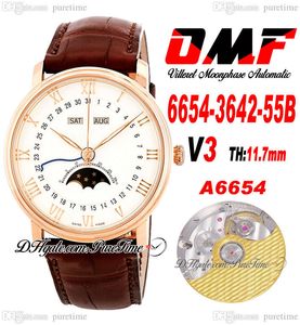 OMF Villeret Complicated Function A6554 Automatic Mens Watch V3 40mm v Rose Gold White Dial Roman Markers Brown Bracelete Leather Super Edition Puretime H8