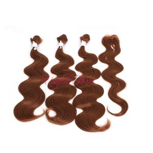 OMNRE BROWN DOS TONOS TRES COLORES El cabello ondulado del cuerpo teje paquetes con cierre coser en tejido de cabello máquina MARLEY tramas dobles teje cierre