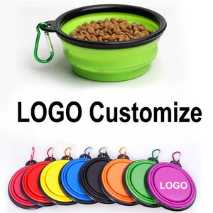 LOGO Custom 35oz Large Collapsible Home Pet Feeder Bowls with Carabiner Universal Small Puppy Dog Cat Sports Animal Supplies Training Foldable Travel Bowl 002