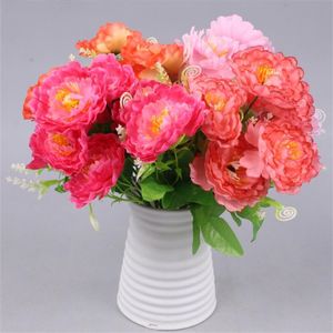 Une fausse fleur de pivoine de printemps (7 têtes/bouquet), 11 pouces de longueur, Simulation de camélia heureux pour centres de table de mariage, 6 couleurs disponibles