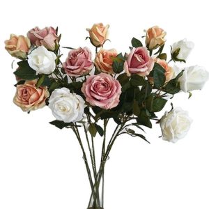 Une fausse fleur à longue tige, Rosa d'automne, 2 têtes par pièce, Simulation de Rose à friser pour mariage, fleurs artificielles décoratives pour la maison