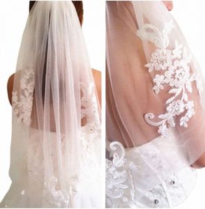 Una capa apliques de boda elegante corto blanco/velos de novia de marfil accesorios de novia bordado floral peine del pelo i5S4 #