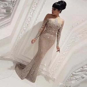 Une pièce femmes robes de soirée formelle élégante à manches longues sirène arabe dubaï robe de bal robes de soirée abendkleider