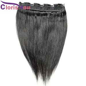 Clip de una pieza en extensiones de cabello humano reales con 5 clips # 1b clips de remy de Malasia en tejidos naturales rectos para mujeres negras