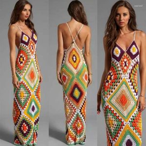 Robe longue de plage en Crochet, une pièce, faite à la main, maillot de bain pour femmes, robe Camisole tricotée, costume de bain