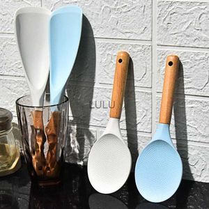 Cuillère à riz en silicone d'une seule pièce, manche en bois, cuillère de cuisine japonaise, pelle à palette, louche de cuisson antiadhésive, spatule, ustensiles de maison HKD230810