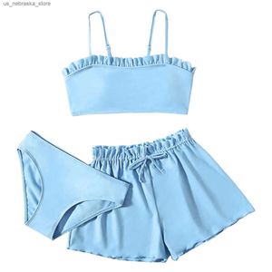 One-pièces 3 morceaux de maillot de bain pour les tout-petits et les filles en bikini rural ensembles de maillot de bain règne sous-vêtements Q240418