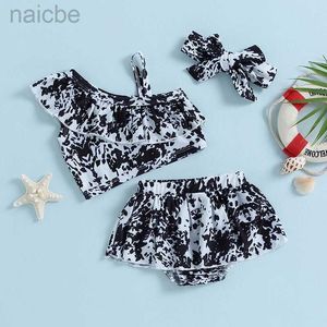 Traje de baño de dos piezas para niñas de una pieza, conjunto de Bikini con volantes y un hombro, conjunto de Bikini inferior, traje de baño infantil para niñas 24327