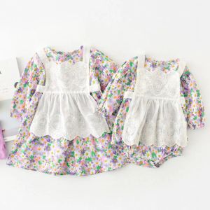 One-pièces Nouveau 2022 Spring Autumn Kids Girl Floral Floral Two Piece Rompers Baby Girl Newborn Rompers Dress Vêtements Baby Girl Rompers Hobe