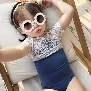 Traje de baño de una pieza de verano para niñas, traje de baño de encaje con gorro, traje de baño Floral para niños pequeños, ropa de baño de princesa para chico