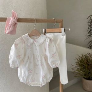 Collar de pétalo dulce de una pieza Baby Girlsuit Spring Fall Camiseta de manga larga para ropa de niña para niños