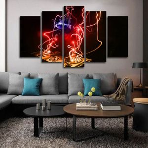 Solo lienzo sin marco, 5 uds., tocadiscos para DJ, arte de pared con fuego rojo, lienzo impreso en HD, pintura, imágenes colgantes de moda para dormitorio Deco209v