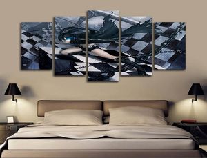 Seule toile sans cadre 5 pièces japonais Anime noir Rock Shooter mur Art HD impression toile peinture mode suspendus photos chambre déco3650043