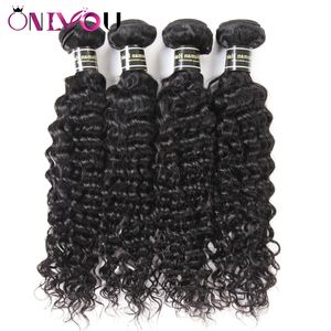 Onlyou Hair Products 4 Bundles Brazilian Deep Wave Virgin Extensiones de cabello humano Raw Indian Remy Hair Weaves Bundles Deep Wave Factory Deals