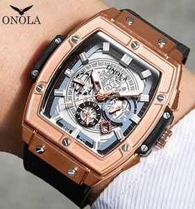 Reloj de cuarzo clásico de lujo de marca ONOLA, reloj de pulsera grande cuadrado lumious tonneau, diseñador informal de negocios para hombre