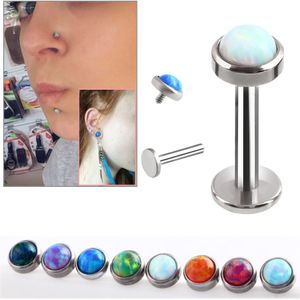 Opal Stone Labret Monroe Lip Stud Ear Piercing Cartilage Tragus Helix Earring Nose Stud 16g Lip Ring Body Jewelry