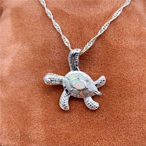 Colliers avec pendentif tortue opale en argent sterling 925, chaîne à la mode, conception animale, collier à breloques unisexe, bijoux de fête pour femmes et hommes, cadeau 5 couleurs