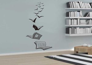 Livre ouvert Fly Birds Wall Sticker Library Classroom Lire Étude de livre Animal Mur Secal School Bedroom Home Decor 2107059125298