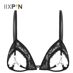 Open Cup Lingerie Sheer Lace Bra Top pour Sexy Womens Sexy Sleepwear See Through Sheer Bra Top avec des anneaux en métal liés à Bust303d